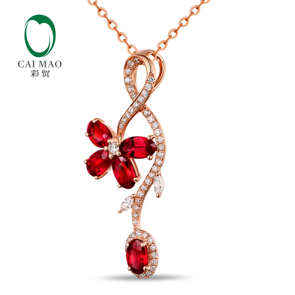Красивые украшения 14 К розовое золото природных 1.49ct ruby &amp 0.29ct бриллиантами