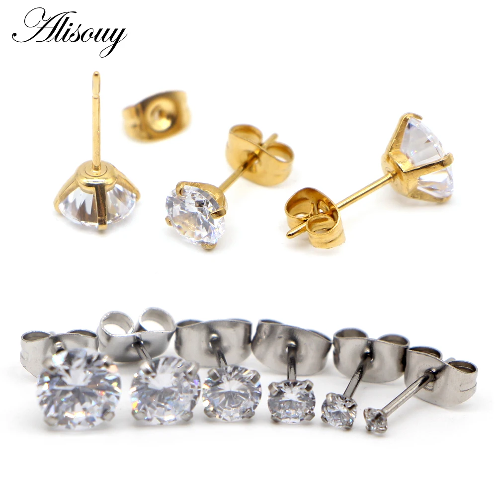 

2pcs 2-8mm Small Gold Color Earrings Stone CZ Crystal Ear Studs Surgical Steel Cubic Zirconia Helix Earring Women Accessories
