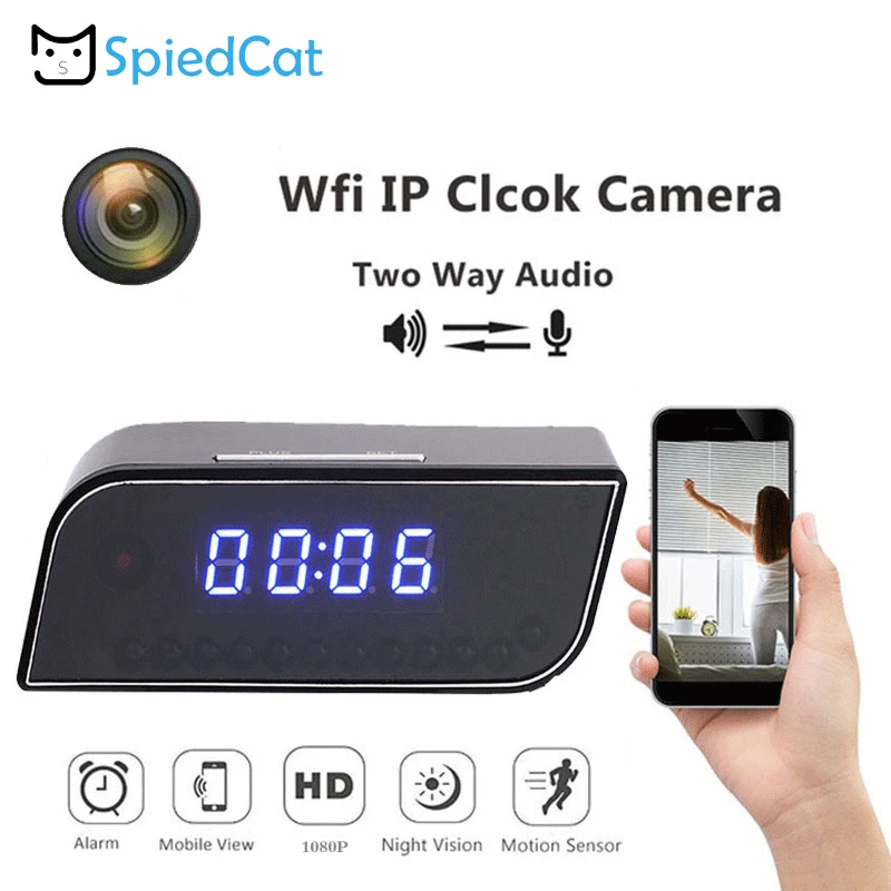 HD 1080 P Wi Fi мини зеркало заднего вида Камера будильник • Беспроводной няня часы IP P2P