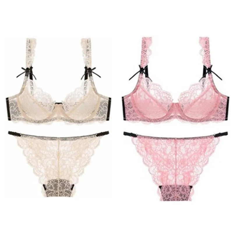 Beige and Pink Varsbaby/ультра-тонкий прозрачный бюстгальтер размера плюс с вышивкой, 2 комплекта/партия - Цвет: Beige and Pink