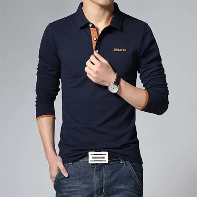 T102 Navy Blue Повседневное Поло рубашка Для мужчин Мода Письмо печати с длинным рукавом Для Мужчин's Поло S Новинка модный бренд Футболки-поло человек горячий продажи тонкий Поло s - Цвет: T102 Navy Blue