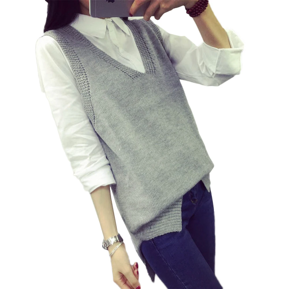 Осень зима v образным вырезом без рукавов свитер жилет пальто Для женщин