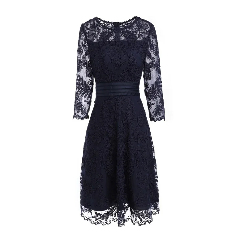 Slim Fit& Flare Dress осенние модные вечерние коктейльные девушку o-образным вырезом восхитительный повторяющийся вышивка Сетчатое платье Vestidos Fiesta - Цвет: blue