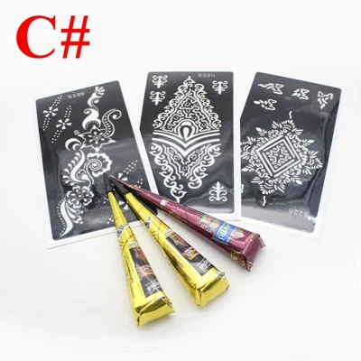 1Brown KAVERI 2Black 3 шт коричневый черный индийский хна татуировки пасты+ 3 шт трафареты для татуировок хной, хна татуировки пасты крем шаблоны тату дизайн краска для тела - Цвет: 1Brown KAVERI 2Black