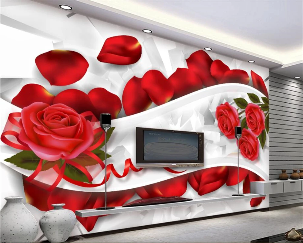 

Обои Beibehang на заказ, Романтические лепестки роз, 3d Роскошные обои для гостиной, фона под телевизор, Настенные обои для стен 3 d papel tapiz