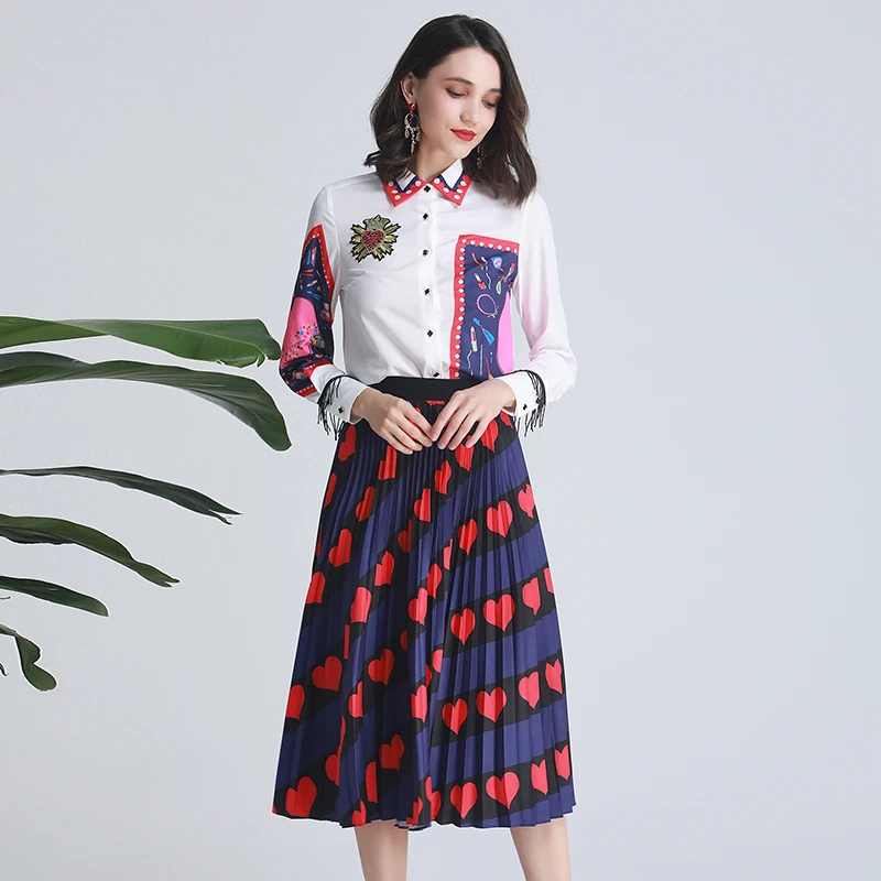 Женские комплекты из 2 предметов летние рубашки + плиссированные юбки милые