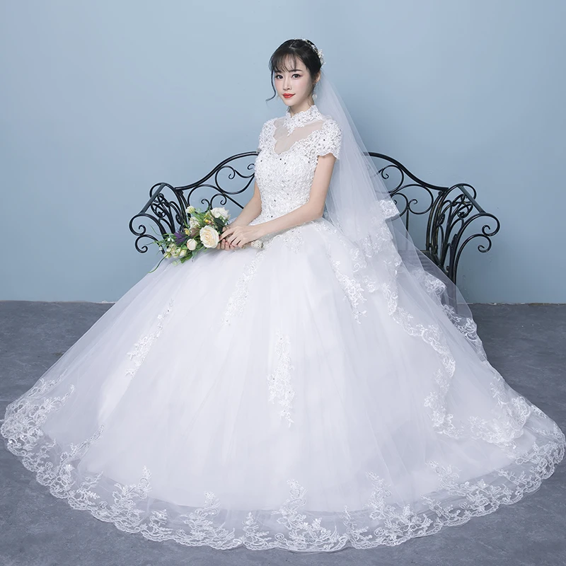 Fansmile Short Sleeve Vestido de Novia Ball Gowns Wedding Dresses 2020 Princess Plus Size Vintage Robe Mariage FSM-018F | Свадьбы и