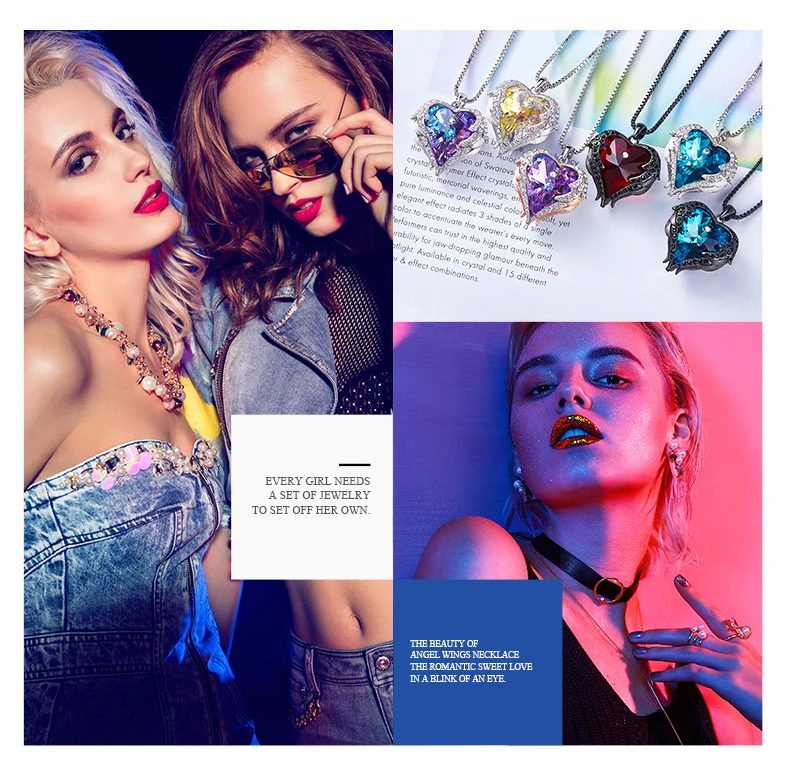 CDE женское серебряное ожерелье украшено кристаллами от Swarovski ожерелье крылья Ангела сердце кулон подарок на день Святого Валентина
