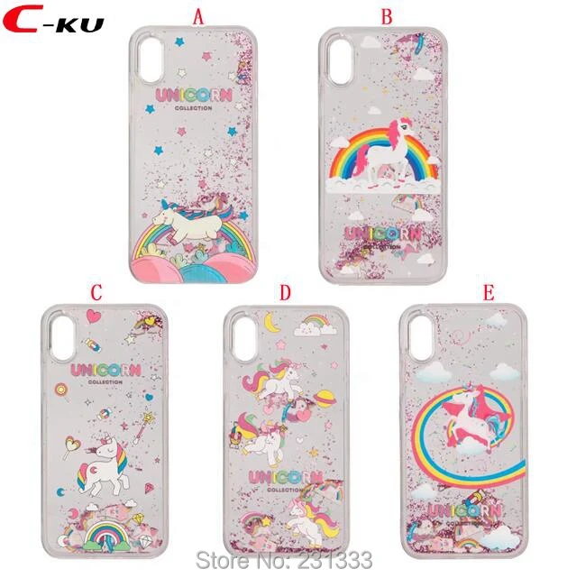 C-ku Liquid Quicksand Glitter Unicorn Hard PC TPU Case For Iphone X 8 7 PLUS 7plus I7 6 6S Star Cartoon Cover Skin Fashion 50pcs | Мобильные
