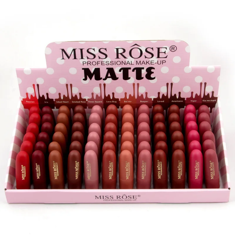 24 шт./лот, Miss Rose, натуральная помада, водостойкая, Макияж для губ, матовая помада для губ, косметика, сексуальный красный оттенок для губ, матовая губная помада телесного цвета, Batom - Цвет: 72PCS