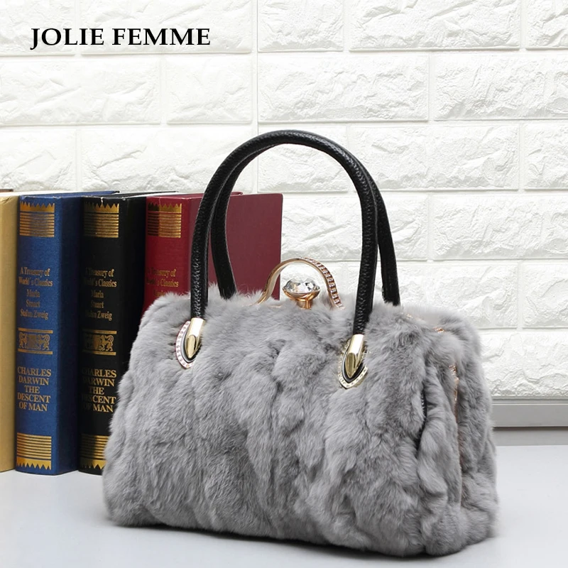 ДЖОЛИ FEMME 2017 Зимние Сумки Женщины Натуральная Кожа Плеча Tote Дамы Натуральный Мех
