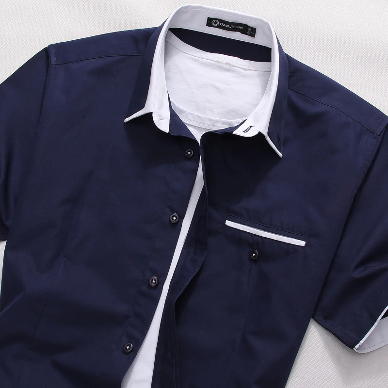 Мужская рубашка с коротким рукавом Повседневная приталенная в стиле пэчворк 5