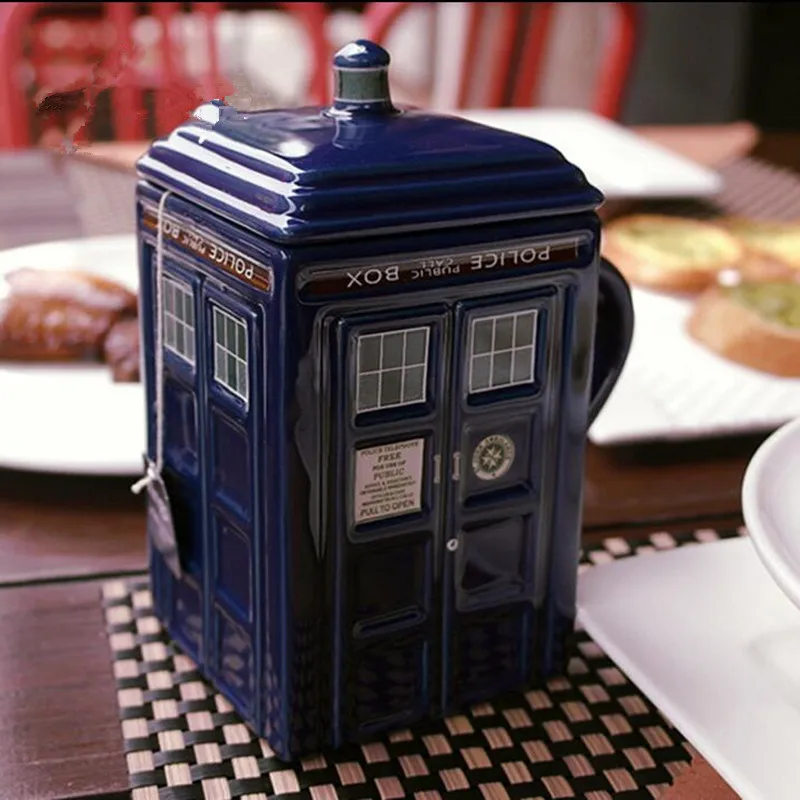 Фарфоровая квадратная кружка Doctor Who Figural Tardis кофейная чашка с покрытой ложкой