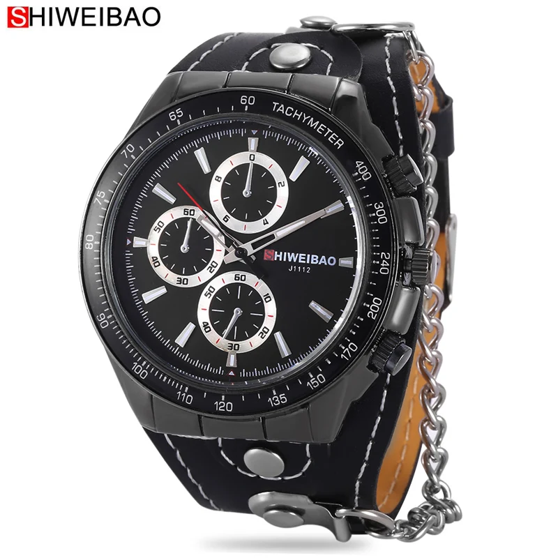 

2022 SHIWEIBAO Fashion Men Boys Chain Wide Strap Leather Wristwatches Male Quartz Waterproof Army Military Personality Watches
