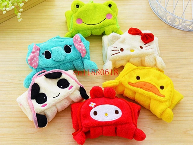 

100pcs/lot Free Shipping Microfiber Fabric Nursery Hand Towel Soft Plush Fabric Cartoon Animal Wipe Hanging Bathing Towel