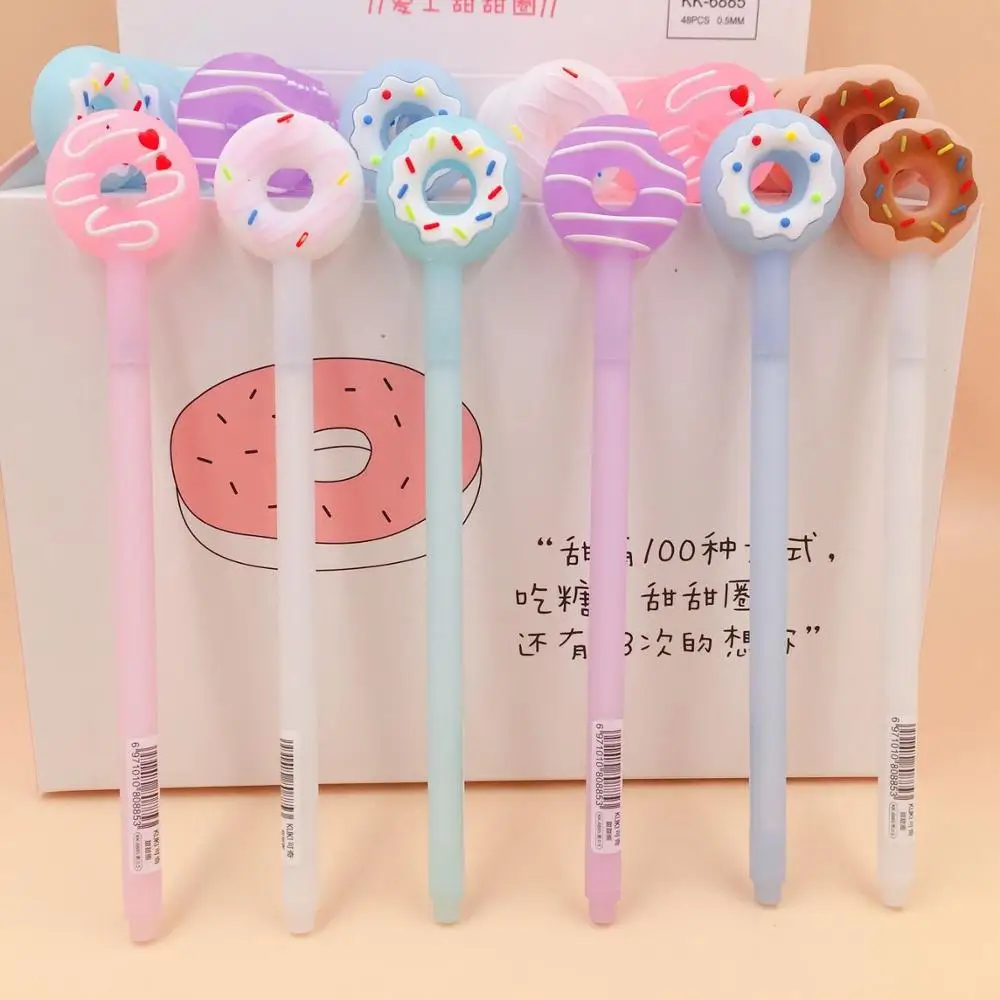 

48 pcs/lot Creative Donuts Gel Pen Cute Silicone 0.5mm Black Ink signature pen School writing Supplies Stationery gift