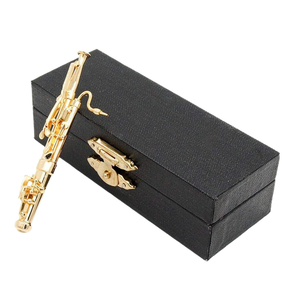Odoria 1:12 Golden Bassoon с подставкой и чехлом неработающий музыкальный инструмент