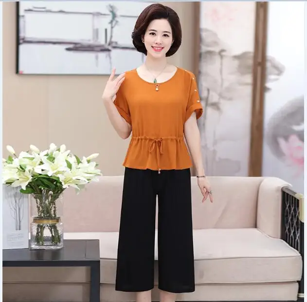 Женский шифоновый костюм свободная блузка + брюки комплект из двух предметов