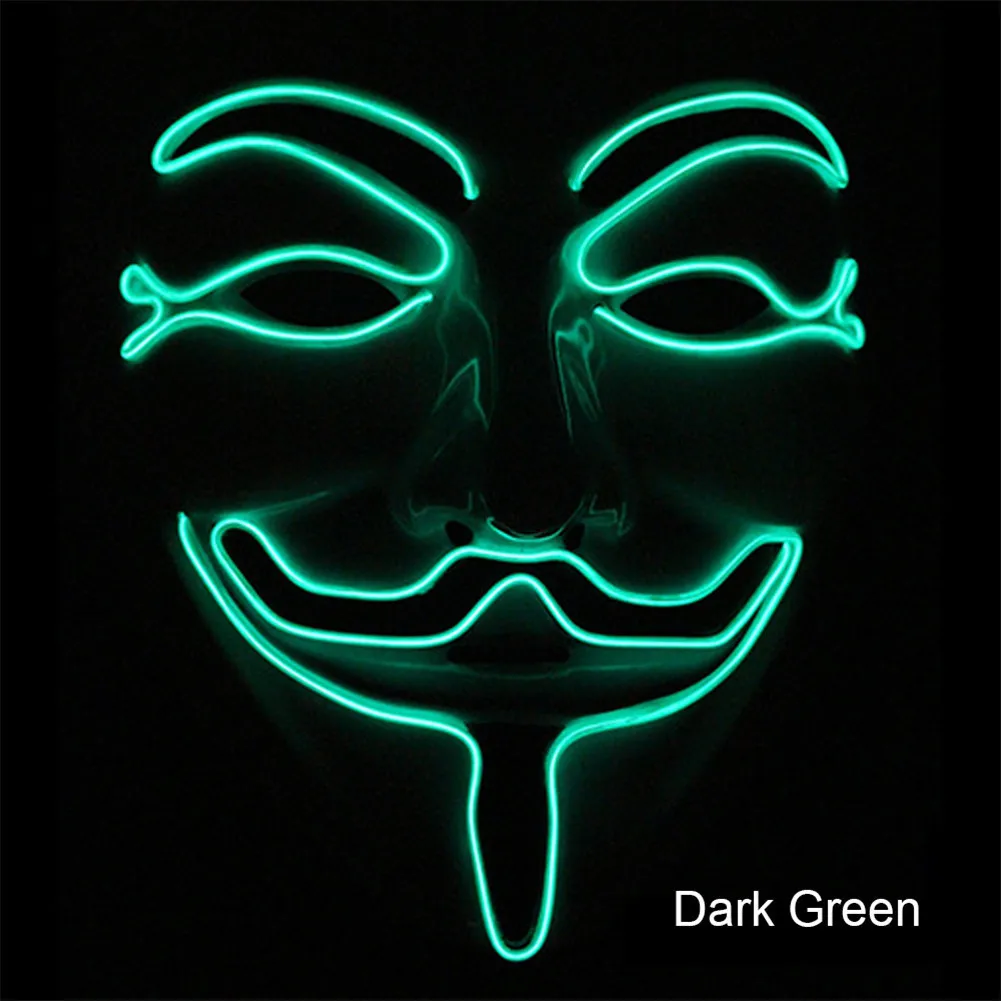 Dark Green Неоновая маска V для вендетты тушь для ресниц Led Guy Fawkes маска маскарадные маски вечерние тушь на Хэллоуин светящаяся маска светильник Maska Scary - Цвет: Dark Green