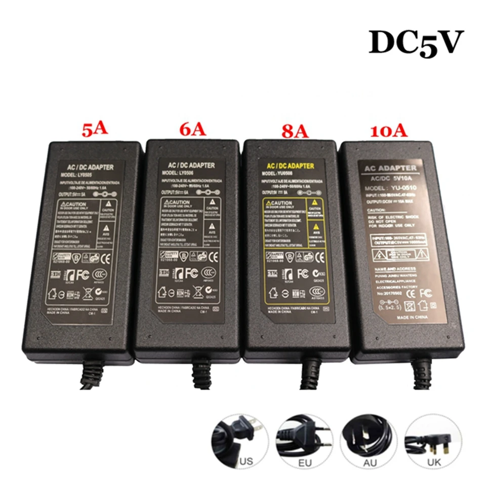Светодиодный драйвер питания DC5V адаптер AC100-240V силовых трансформаторов DC5V 1A 2A 3A 5A 6A 8A 10A источник питания для светодиодных лент