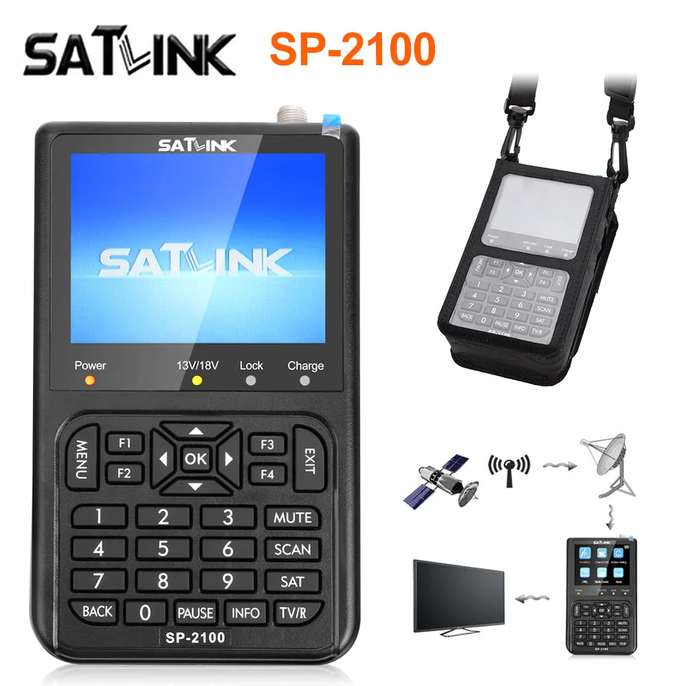 

SATLINK SP-2100 HD DVB-S/S2 MPEG-2/4 Digital Satellite Signal Finder Meter 3.5 Inches LCD Color Screen SP 2100 Better than 6906