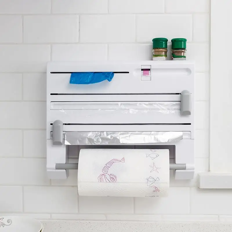 

New 6 in 1 Kitchen Aluminum Film Wrap Cutter Hang Rack Sundries Organizer Home Storage Tools Cabinet Cupboard Tissue Shelf