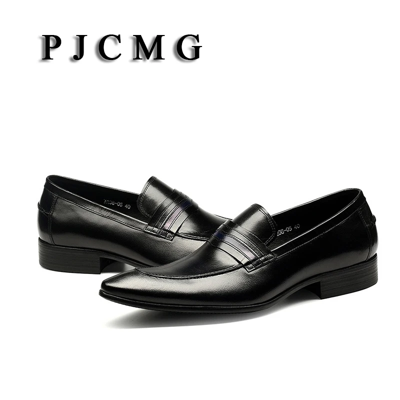 PJCMG/Новинка мужские черные/красные деловые туфли без шнуровки с острым носком из