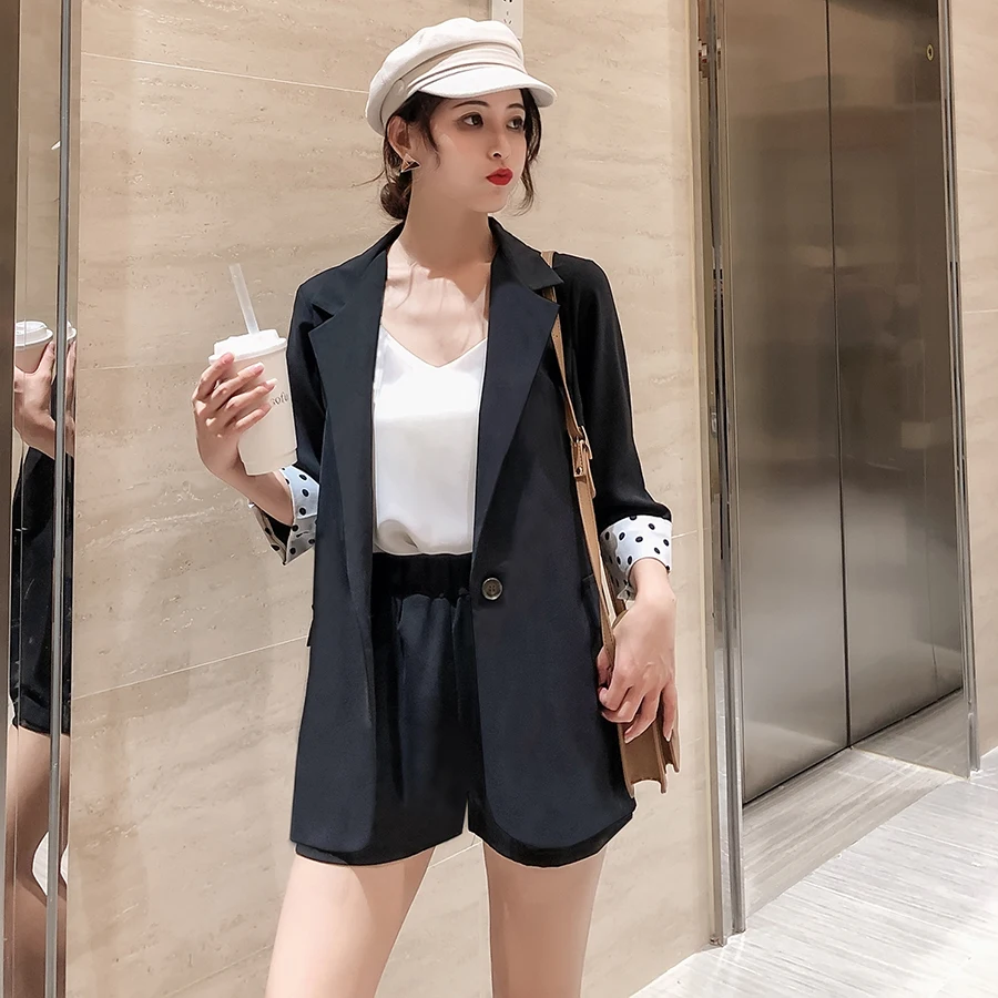 Женский офисный костюм из 2 предметов свободный блейзер с эластичной резинкой на