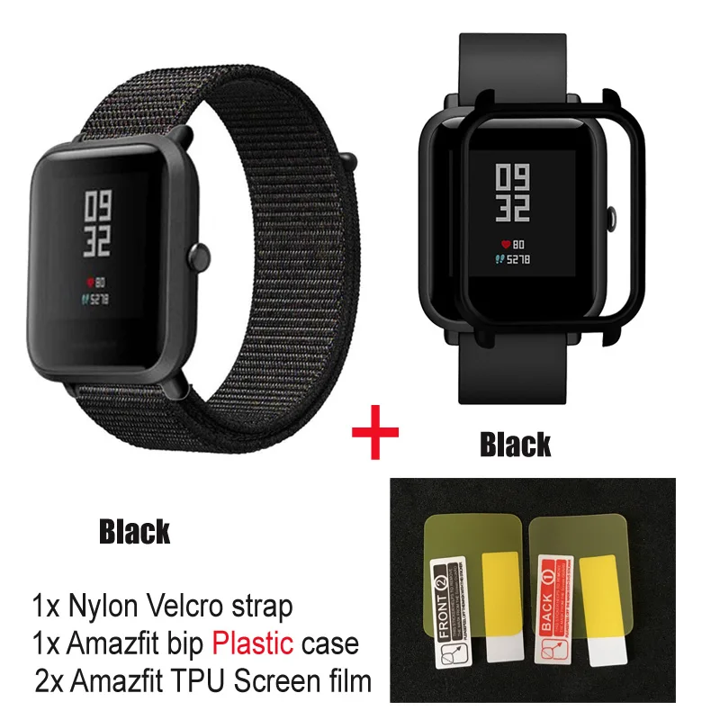 4в1 нейлоновый ремешок для Amazfit ремешок Bip Xiaomi Huami Amazfit Bip браслет ремешок для часов нейлоновая петля наручный ремешок чехол Защитная пленка