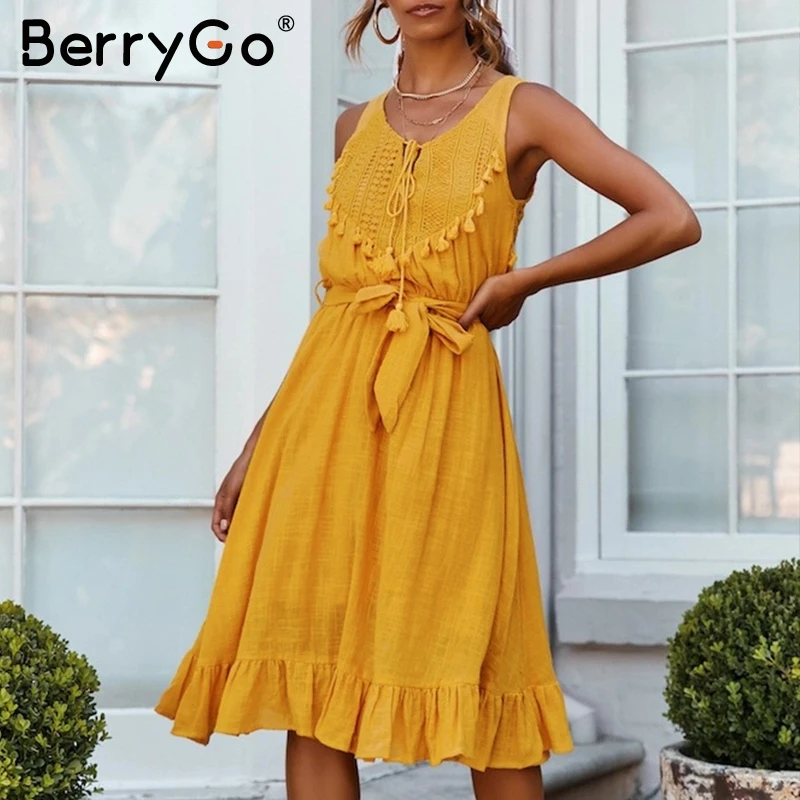 BerryGo Простое чешское летнее льняное кружевное платье с открытыми плечами