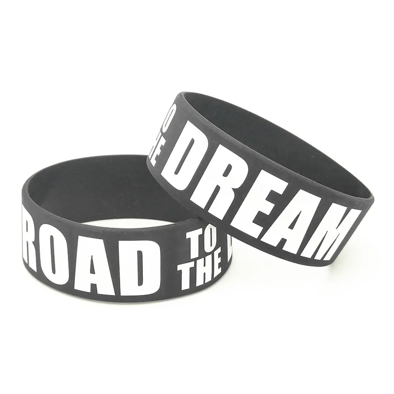 

1PC New Road to the Dream Black Silicone Bracelets&Bangles 1 Inch Wide Letter Women Bracelet Men Wristband Armband Gifts SH308