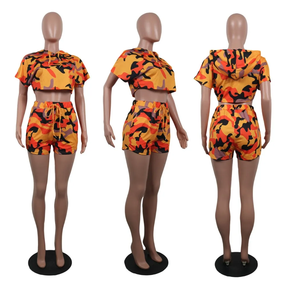 Сексуальный комплект из двух предметов женской одежды 2018 Camo crop top set летняя одежда