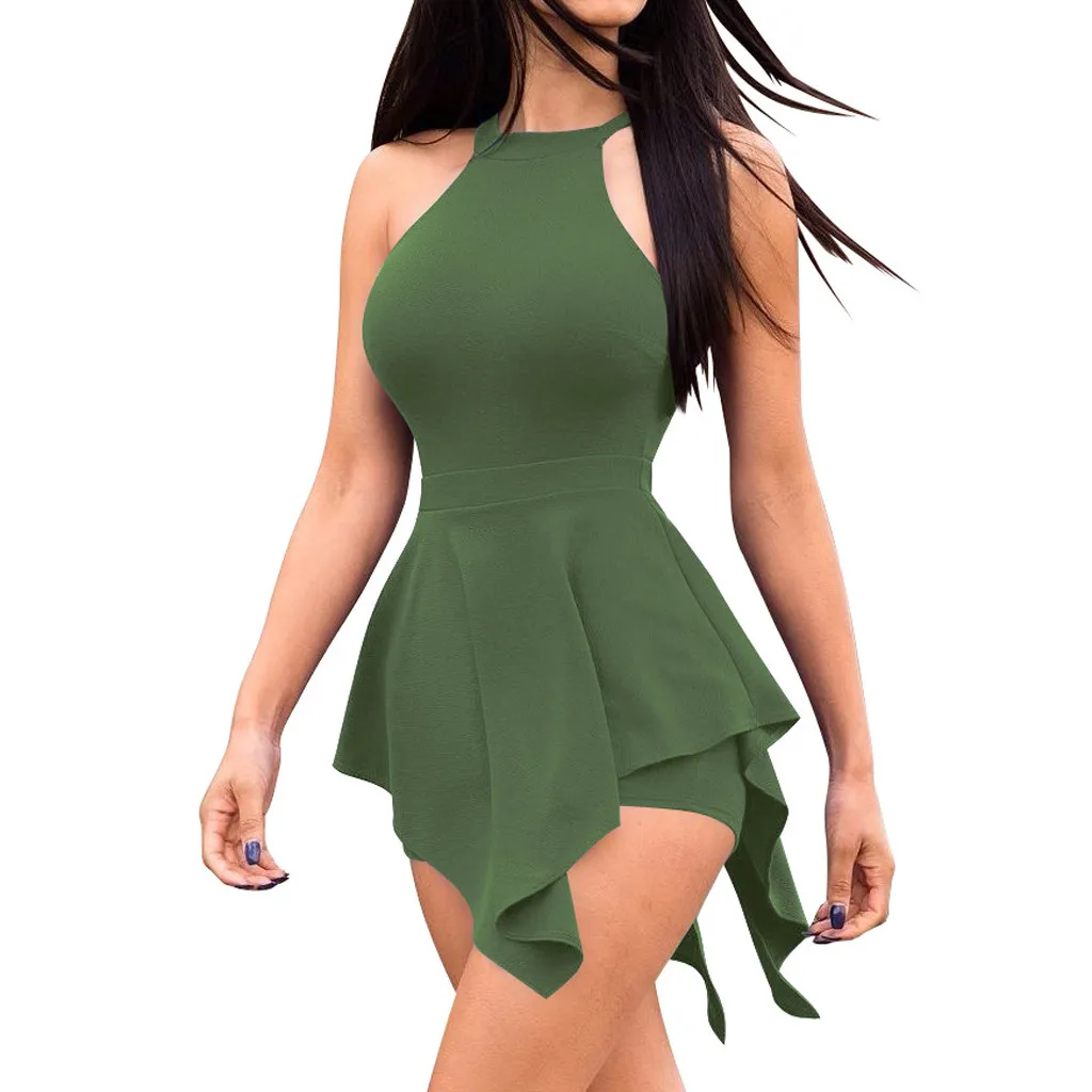 Женский комбинезон на молнии элегантный однотонный без рукавов с круглым