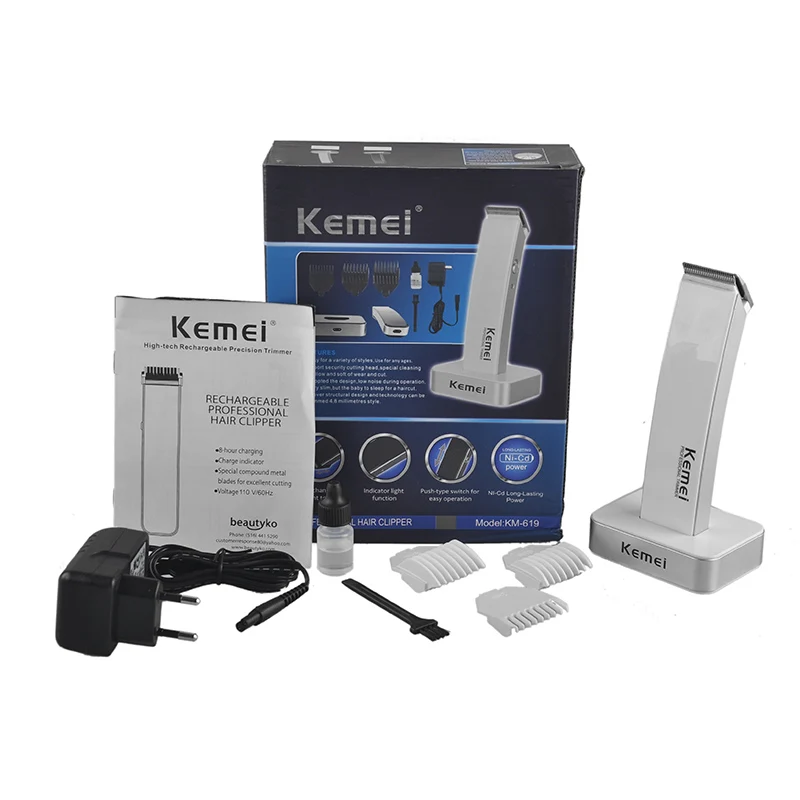 White KEIMEI KM-619 перезаряжаемая машинка для стрижки волос электрическое лезвие для машинки для бритья Парикмахерская резка борода триммер Стрижка Набор беспроводной - Цвет: White