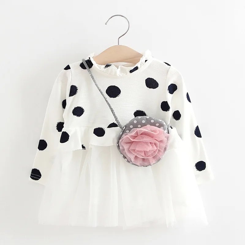 Новая коллекция весна осень С Длинным Рукавом платье девушки dot печати Дизайн