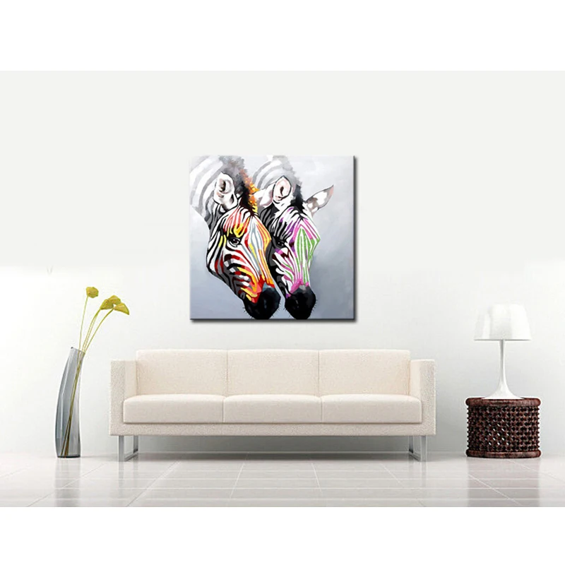 Ручная роспись холст акриловая масляная живопись два красочных зебры красивое