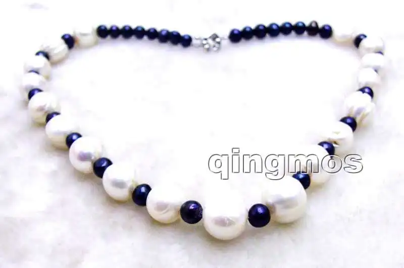 

SALE 10-13mm White Round Natural Freshwater PEARL And 6-7mm Black Pearl 17" Necklace-nec6082 wholesale/retail Free ship