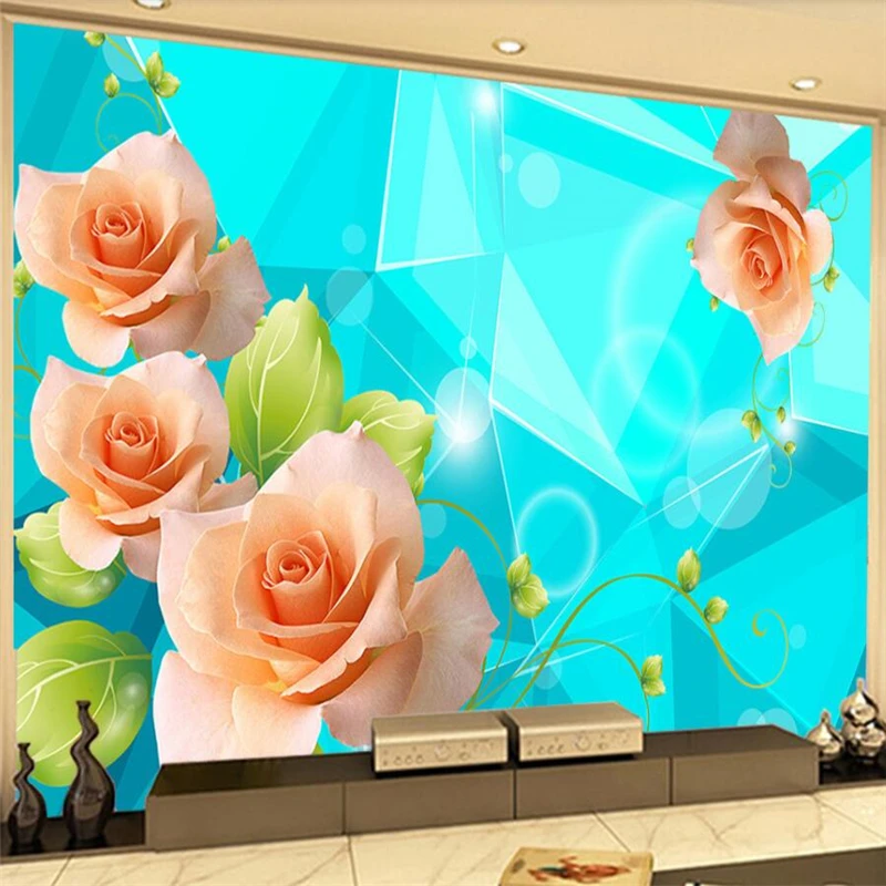 Wellyu синий фон романтические розы цветы гостиная искусственные зеленые обои |