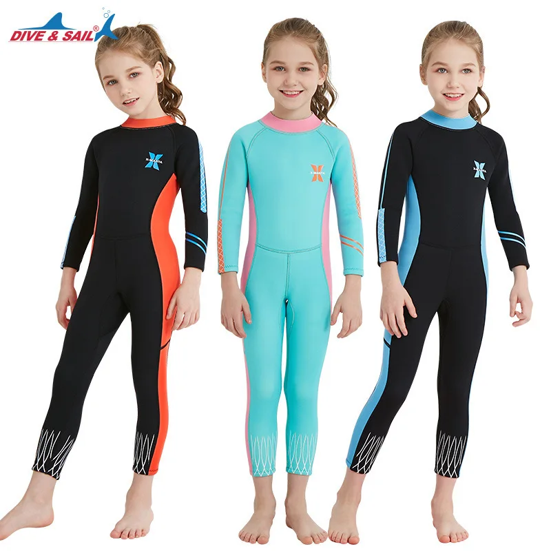 

2018 New 2.5mm Children One piece diving suit girl Lin Tai KeepWarm Anti jellyfish Snorkeling Drift surf Sunscreen Swimming suit