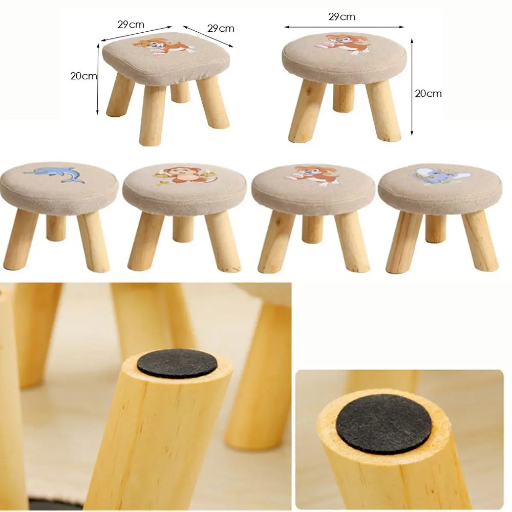 Small Soft Stool Shoe Bench Home Sofa Animal Linen Solid Wood Table Footstool For Adults And Children | Мебель