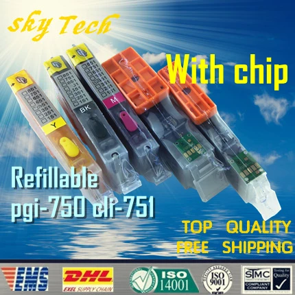 5PK полный чернильный многоразовый картридж для PGI750 CLI751 Костюм canon MG5470 MG5570 MG6370 MG6570