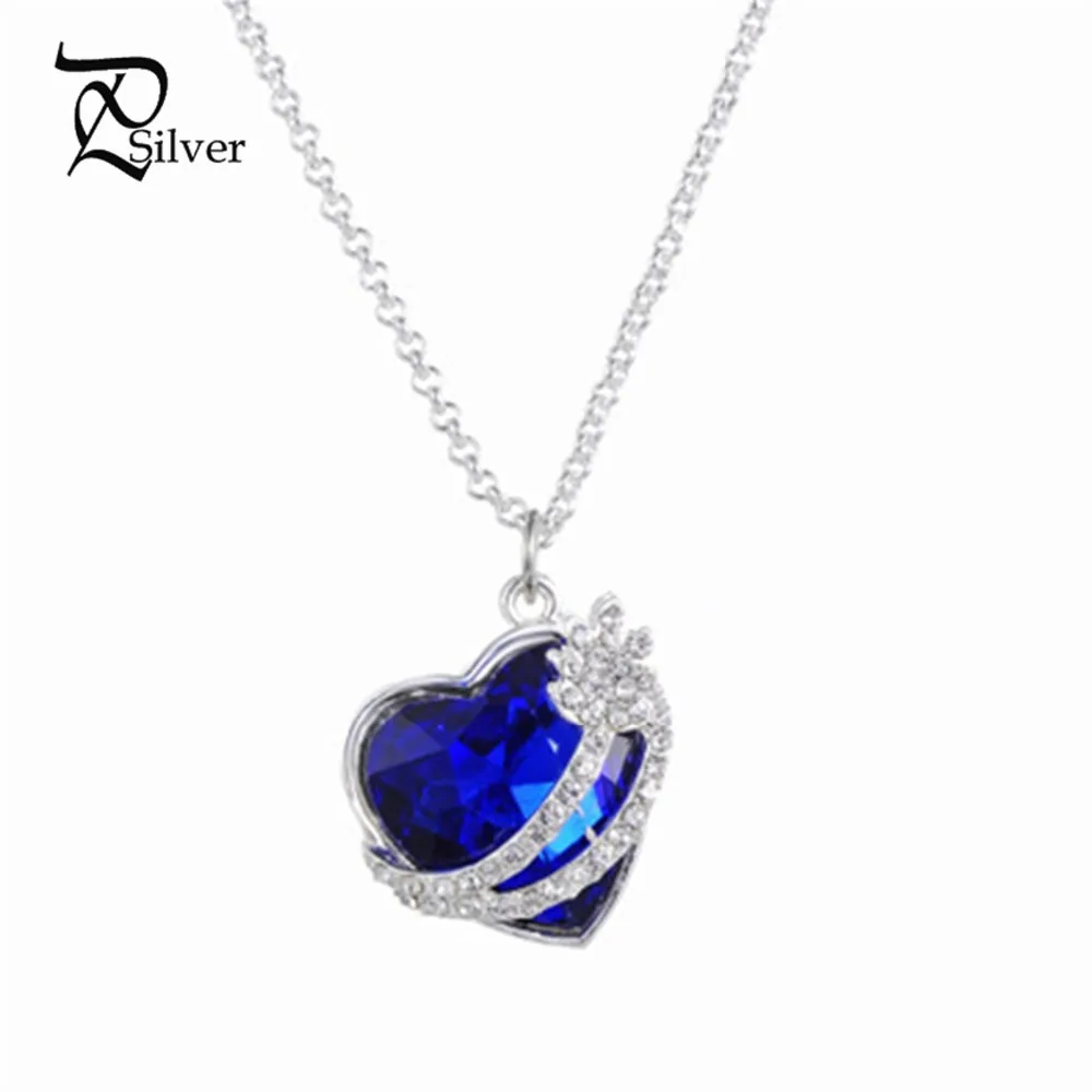 Модные женские туфли Сердце Синий Кристалл Rhinestone Серебряная цепочка подвеской