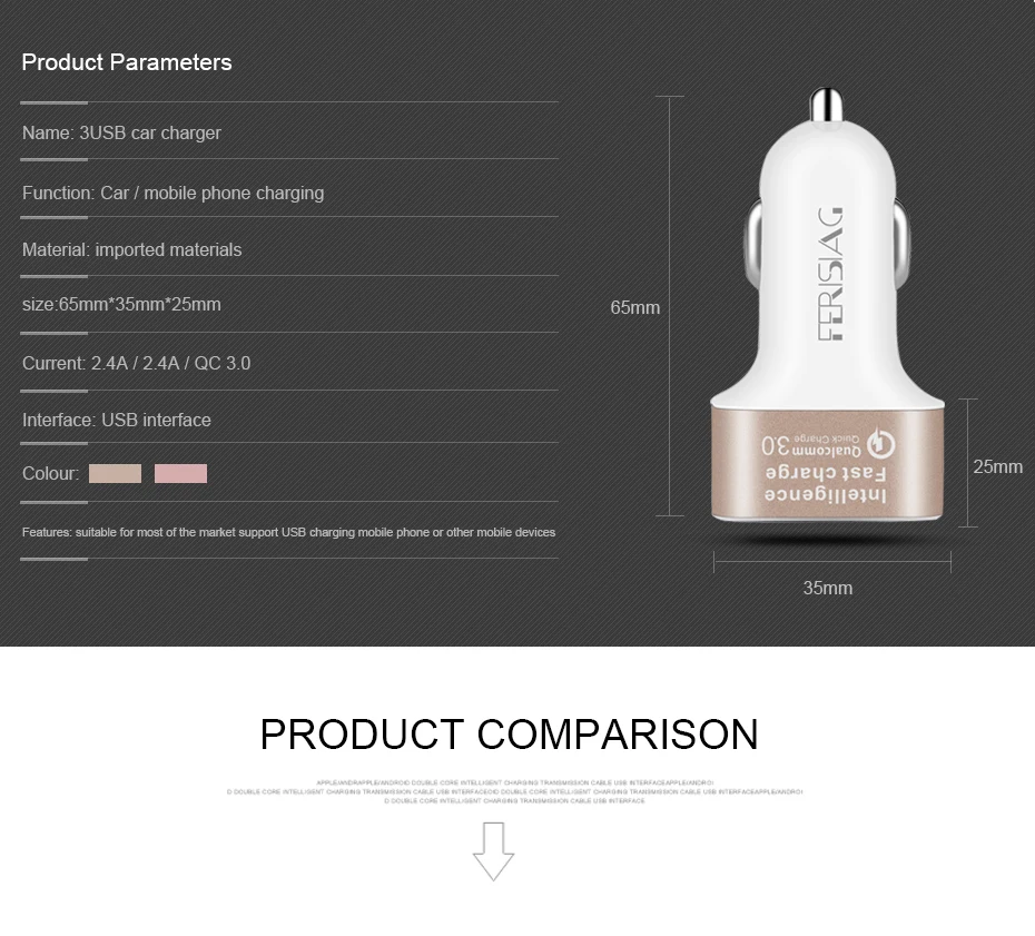 FERISING USB Автомобильное зарядное устройство 3 порта Быстрая зарядка 3,0 Автомобильное зарядное устройство 7.8A двойное быстрое автомобильное быстрое зарядное устройство для iPhone 7 6 для samsung Xiaomi