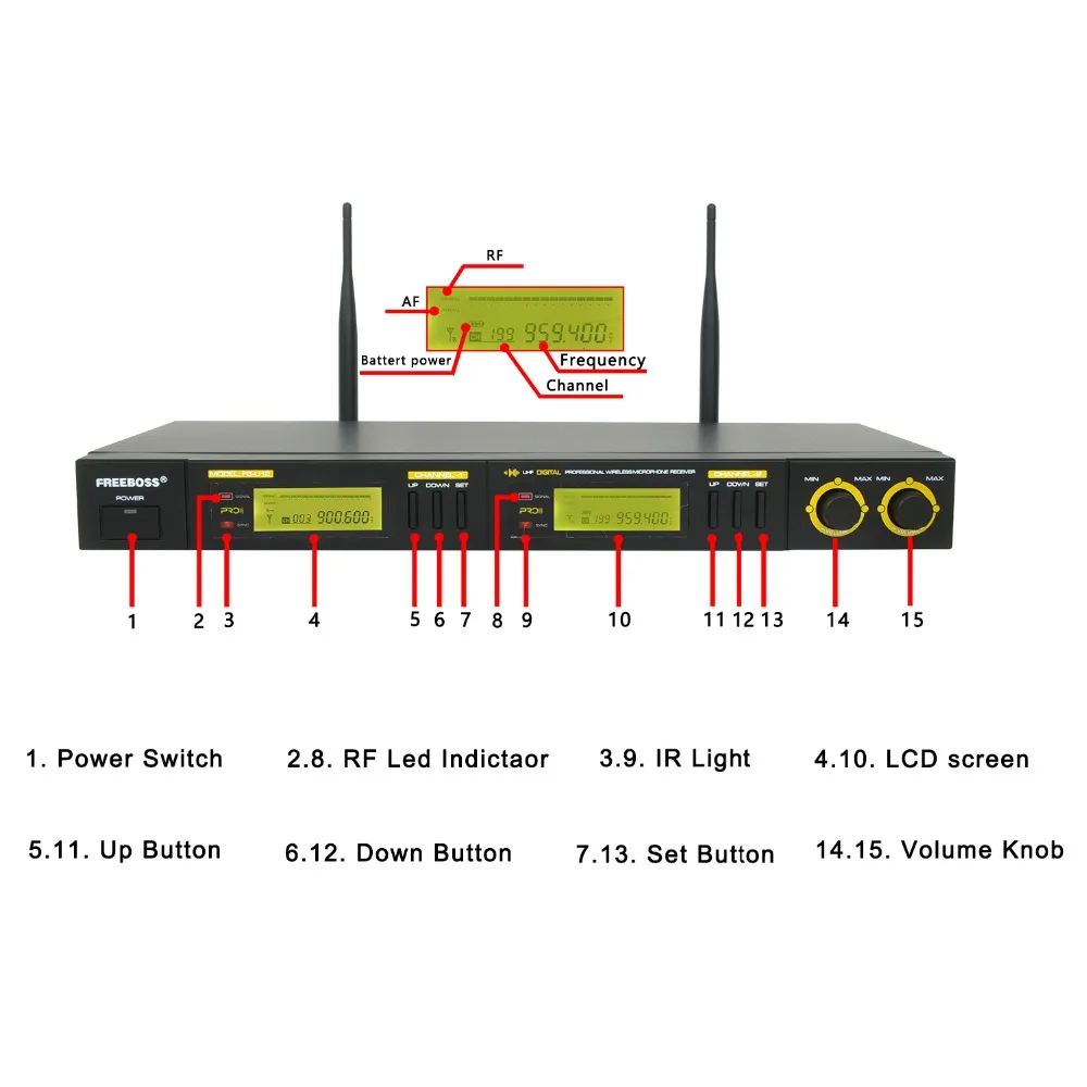 Freeboss FB-U12 UHF Беспроводная микрофонная система 2 способа 100 каналов ИК Частота беспроводной микрофон Karoke KTV вечерние динамический микрофон