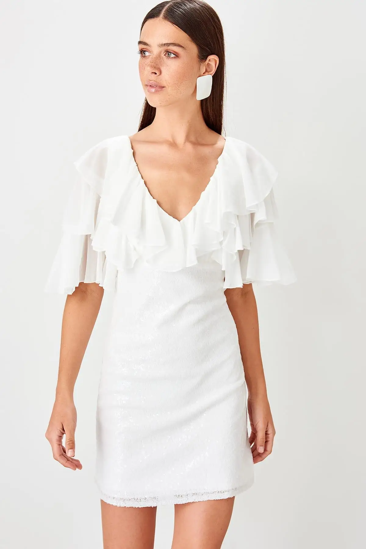 Trendyol белое платье с блестками TPRSS19UZ0123|Женские платья| |