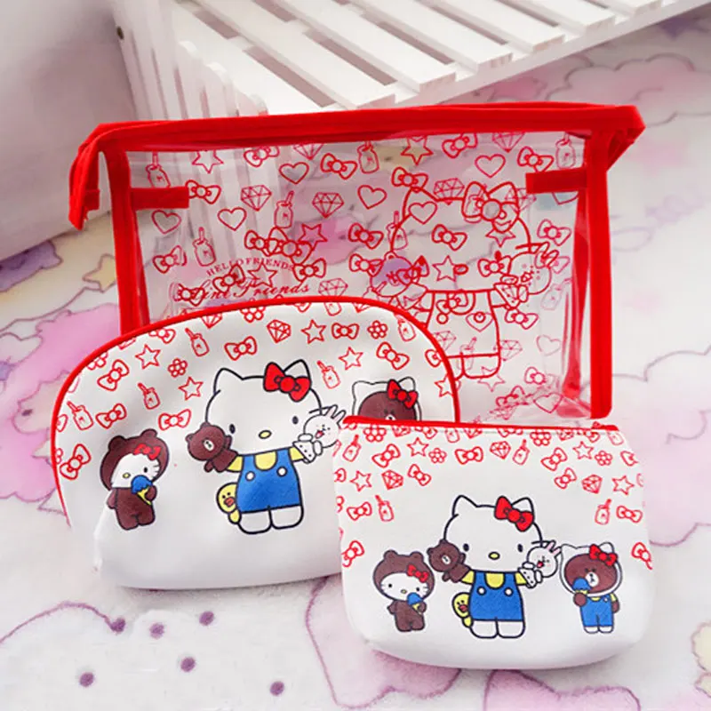3 шт./компл. hello kitty Плюшевые кошельки Женская сумка для макияжа мультяшная косметичка дорожная коробка для макияжа Органайзер плюшевый рюкзак