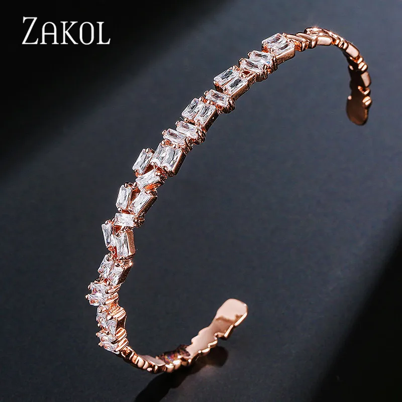 Модные браслеты ZAKOL AAA с кубическим цирконием, сверкающие браслеты-манжеты для женщин/девушек, вечерние ювелирные изделия в подарок FSBP153