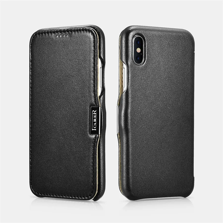 ICarer Роскошный чехол-книжка из натуральной кожи с боковым открытием для iPhone X XS MAX XR