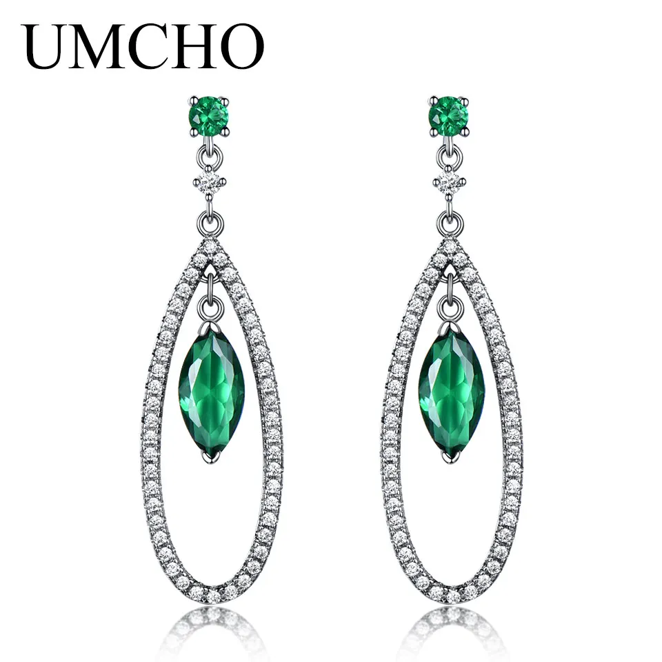 

Серьги-подвески женские из серебра 925 пробы с изумрудом