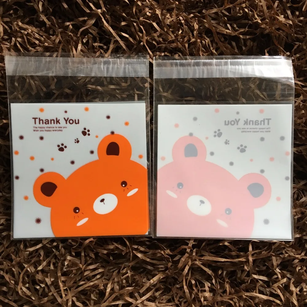 DONYAMY 100 шт./лот пакет для упаковки печенья в виде оранжевого медведя прозрачная